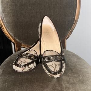 Coach Womens 7.5 Odette Slip-on Loafers Flats Shoes Signature Logo Brown A01921